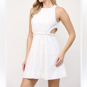 Linen blend side cutout Fate dress in ivory. Classy, tennis, prep, vacation